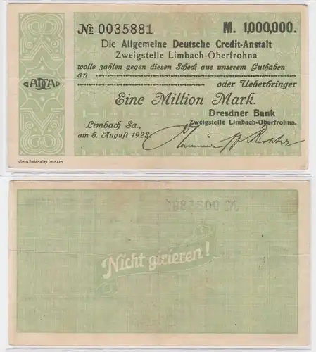 1 Million Mark Banknote allg. dt. Credit Anstalt Limbach 6.8.1923 (121609)