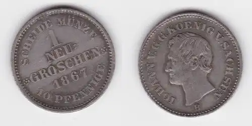 1 Neu Groschen Silber Münze Sachsen 1867 B ss (143051)