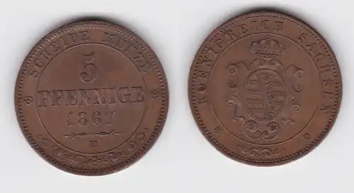 5 Pfennig Kupfer Münze Sachsen 1867 B vz (142924)