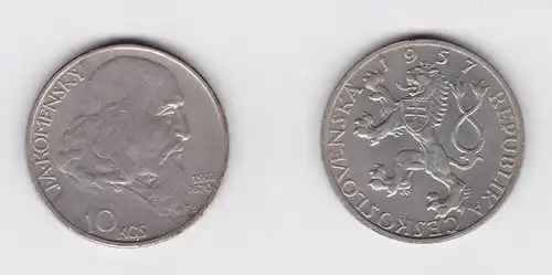 10 Kronen Silber Münze Tschechoslowakei 1957 (134636)