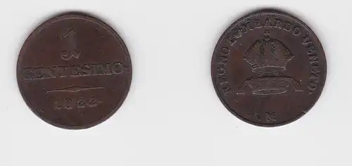 1 Centesimo Kupfer Münze Italien 1822 M (134606)
