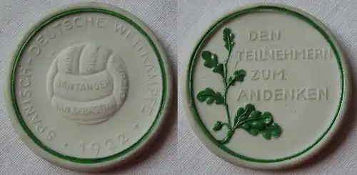 rare Porzellanmedaille Spanisch deutsche Wettkämpfe 1922 (143558)