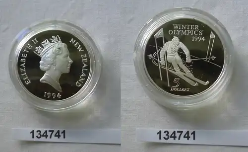 5 Dollar Silber Münze Neuseeland Olympiade 1994 Lillehammer Slalomfahrer(134741)