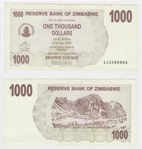 1000 Dollar Banknote Reserve Bank of Zimbabwe Simbabwe 2006 (153338)