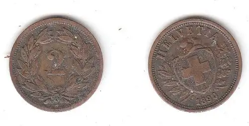 2 Rappen Kupfer Münze Schweiz 1890 B (114435)