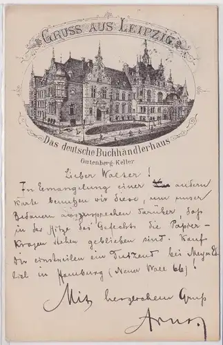 97731 Ak Gruß aus Leipzig deutsches Buchhändlerhaus 1896