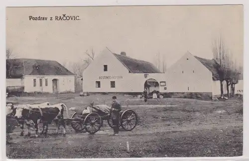 86923 Ak Pozdrav z Racovic (deutsch Rakowitz) Hostinec um 1930