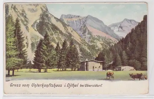 66502 Ak Gruß vom Unterkunftshaus im Ojthal bei Oberstdorf um 1900
