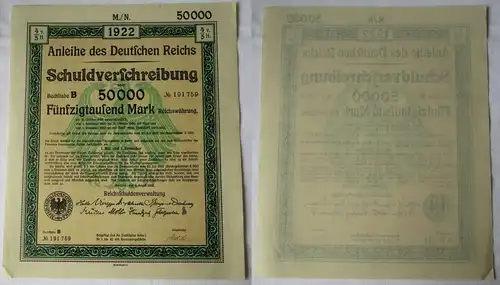 50000 Mark Aktie Schuldverschreibung deutsches Reich Berlin 01.08.1922 (139986)