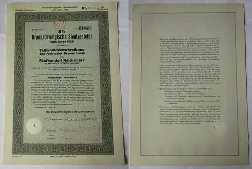 500 RM Aktie Braunschweigische Staatsanleihe Braunschweig 1.3.1929 (134691)