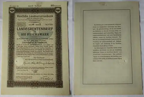 100 Reichsmark Landesrentenbrief Deutsche Landesrentenbank Berlin 1943 (138693)