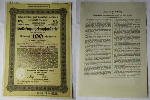 100 Goldmark Pfandbrief Grundrenten & Hypotheken-Anstalt Dresden 1928 (139217)