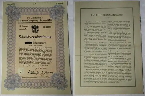 1000 Reichsmark Schuldverschreibung Stadt Königsberg i.Pr. 31.3.1928 (132534)