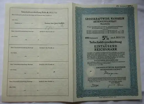 1000 Mark Aktie Großkraftwerk Mannheim AG 1.April 1940 (162611)