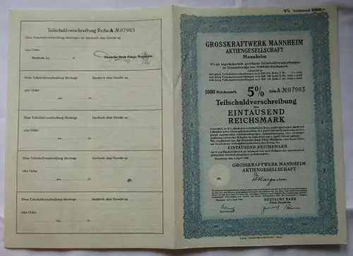 1000 Mark Aktie Großkraftwerk Mannheim AG 1.April 1940 (164488)