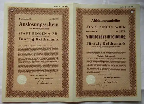 50 Reichsmark Ablösungsanleihe der Stadt Bingen 1.Juli 1929 (164961)