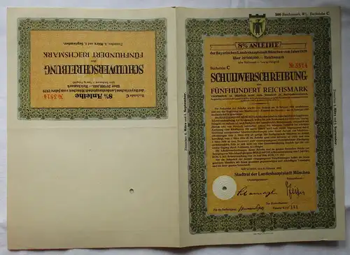 500 Reichsmark Schuldverschreibung Landeshauptstadt München 21.2.1929 (164665)