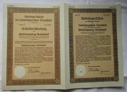 50 Reichsmark Auslosungsschein Landeshauptstadt Darmstadt 1. Mai 1929 (164525)