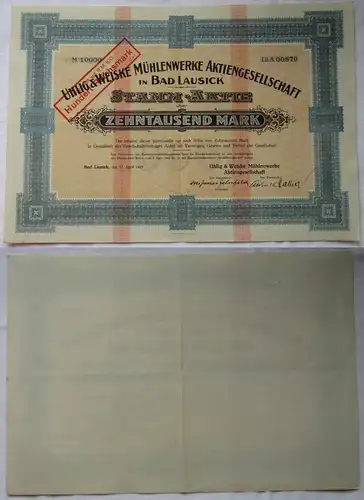 10000 Mark Aktie Uhlig & Weiske Mühlenwerke AG Bad Lausick 17.4.1923 (136550)