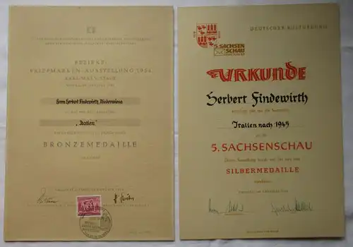 2x DDR Urkunde Briefmarken-Ausstellung Karl-Marx-Stadt + Sachsenschau (145870)