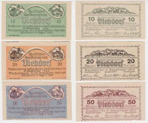 10, 20 und 50 Heller Banknoten Notgeld Gemeinde Viehdorf 1920 (154653)