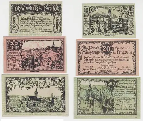 10, 20 und 50 Heller Banknoten Notgeld Gemeinde Windhag 1920 (154647)