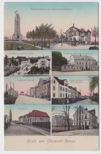 61734 Mehhrbild Ak Gruß aus Chemnitz-Borna Gasthof, Turnhalle usw. 1915