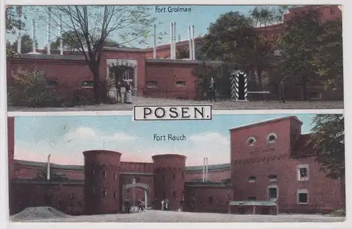 67642 Mehrbild Feldpost Ak Posen Poznań Fort Grolman und Fort Rauch 1915