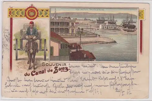 66661 Ak Lithographie Souvenir du Canal de Suez 1902