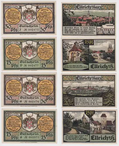 2x 50 & 2 x 75 Pfennig Banknoten Notgeld Stadt Ellrich am Harz 1921 (162083)