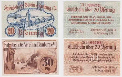 20 & 30 Pf Banknoten Notgeld Hafenbetriebs Verein in Hamburg ohne Datum (162372)