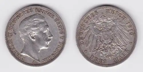 3 Mark Silbermünze Preussen Kaiser Wilhelm II 1910 A Jäger 103 ss (104891