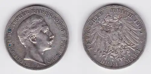 3 Mark Silbermünze Preussen Kaiser Wilhelm II 1909 A Jäger 103 ss (104502)