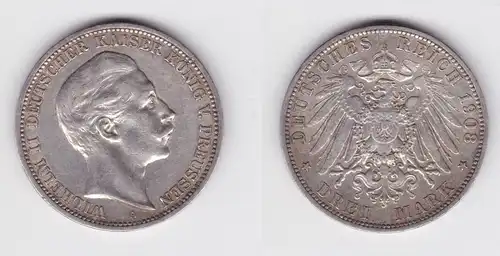3 Mark Silbermünze Preussen Kaiser Wilhelm II 1908 A Jäger 103 ss (105916)