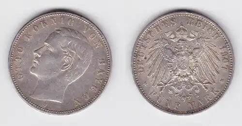 5 Mark Silbermünze Bayern König Otto 1907 Jäger 46  (105017)