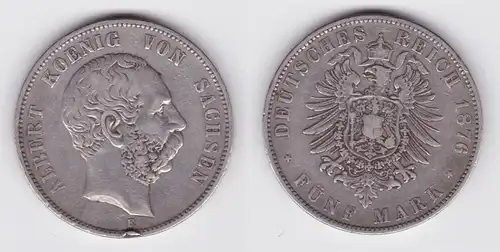 5 Mark Silbermünze Sachsen König Albert 1876 Jäger 125  (104120)