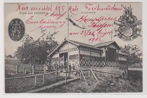 900203 Ak Gruß aus Laubach Schützenhalle 1912