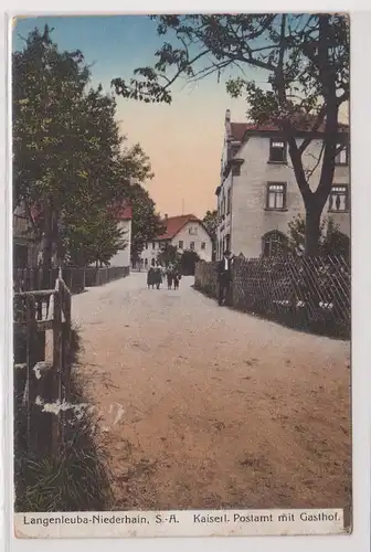 83762 Feldpost Ak Langenlauba Niederhain kaiserliches Postamt mit Gasthof 1917