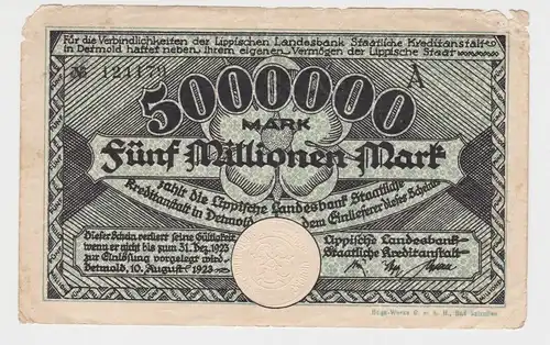 5 Millionen Mark Banknote Notgeld Lippische Landesbank Detmold 10.81923 (148053)