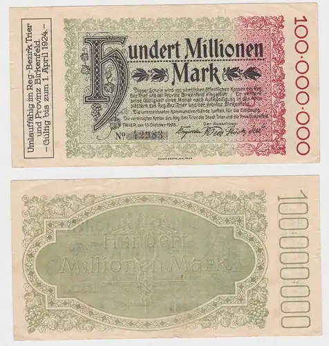 100 Millionen Mark Banknote Inflation Regierungsbezirk Trier 10.10.1923 (117497)