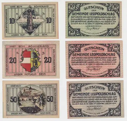 10, 20 und 50 Heller Banknoten Leopoldschlag (139025)