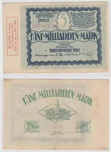 5 Milliarden Mark Banknote Notgeld Kreisgemeinde Pfalz Speyer 1.10.1923 (153599)