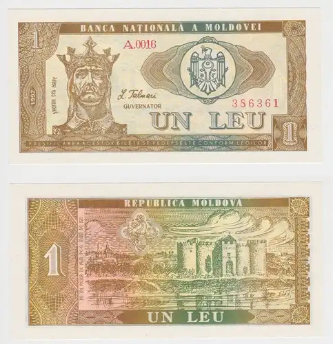 1 Leu Banknote Moldovei Moldawien 1992 Pick 5 kassenfrisch UNC (153206)