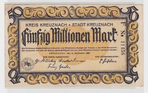50 Millionen Banknote Inflation Notgeld Stadt Kreuznach 15.9.1923 (146534)