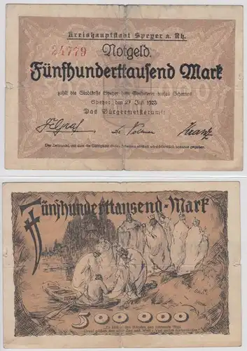 500000 Mark Banknote Notgeld Kreishauptstadt Speyer a.Rh.27.7.1923 (153999)