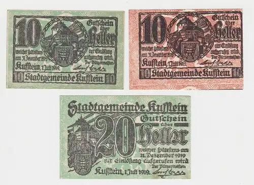 2x 10 und 1x 20 Heller Banknoten Kufstein 01.07.1919 (130655)