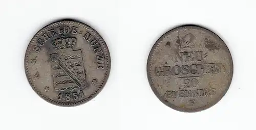 2 Neu Groschen Silber Münze Sachsen 1851 F (126653)