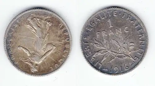 1 Franc Silber Münze Frankreich 1916 (127160)