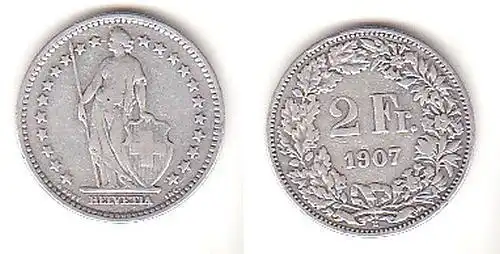2 Franken Silber Münze Schweiz 1907 B (114560)