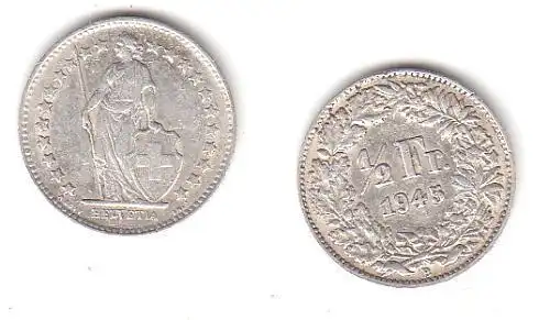 1/2 Franken Silber Münze Schweiz 1945 B (113855)